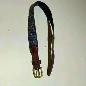 Boys Golf Belt Size 20 (5-6 year old) Leather Canvas Navy Golfer Brass Buckle